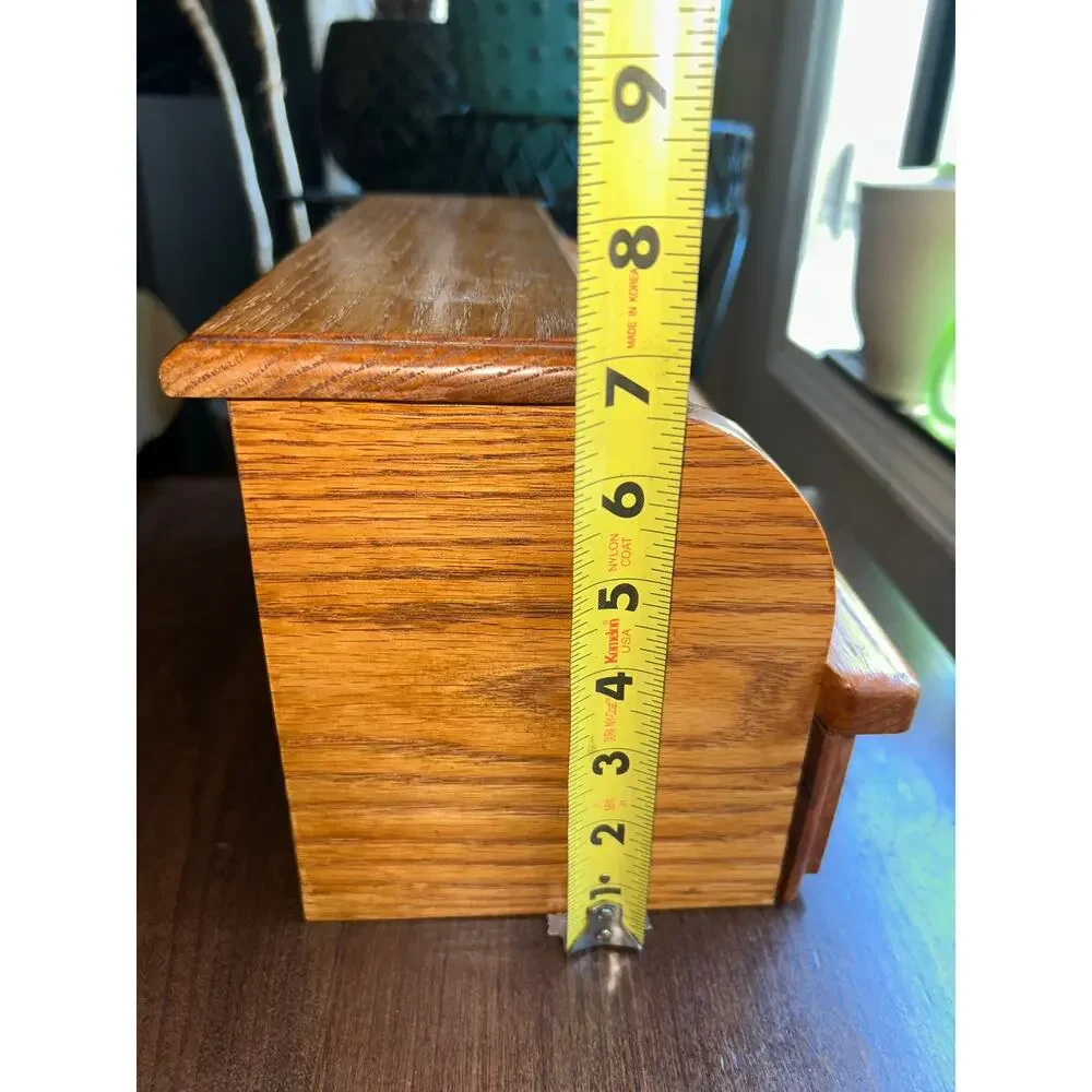 Vintage wood wooden roll-top Jewlery box with drawer bread box style
